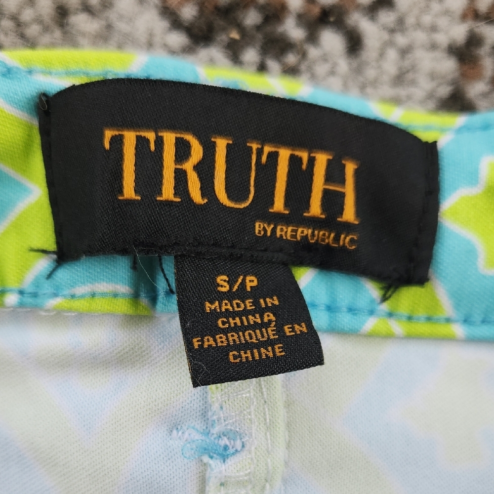 Truth By Republic Patterned Pants Lime Green Blue… - image 2